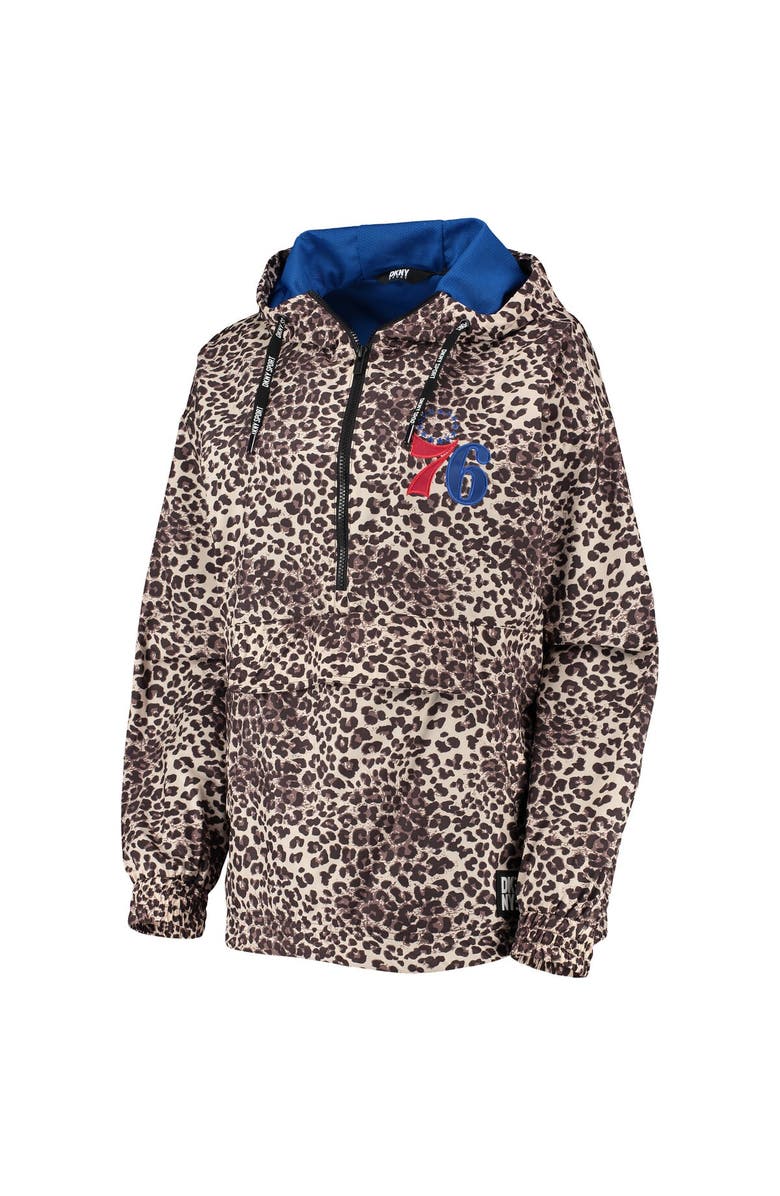 G-III SPORTS BY CARL BANKS Women's DKNY Sport Leopard Philadelphia 76ers Gabriella Windbreaker Half-Zip Hoodie, Alternate, color, Leopard