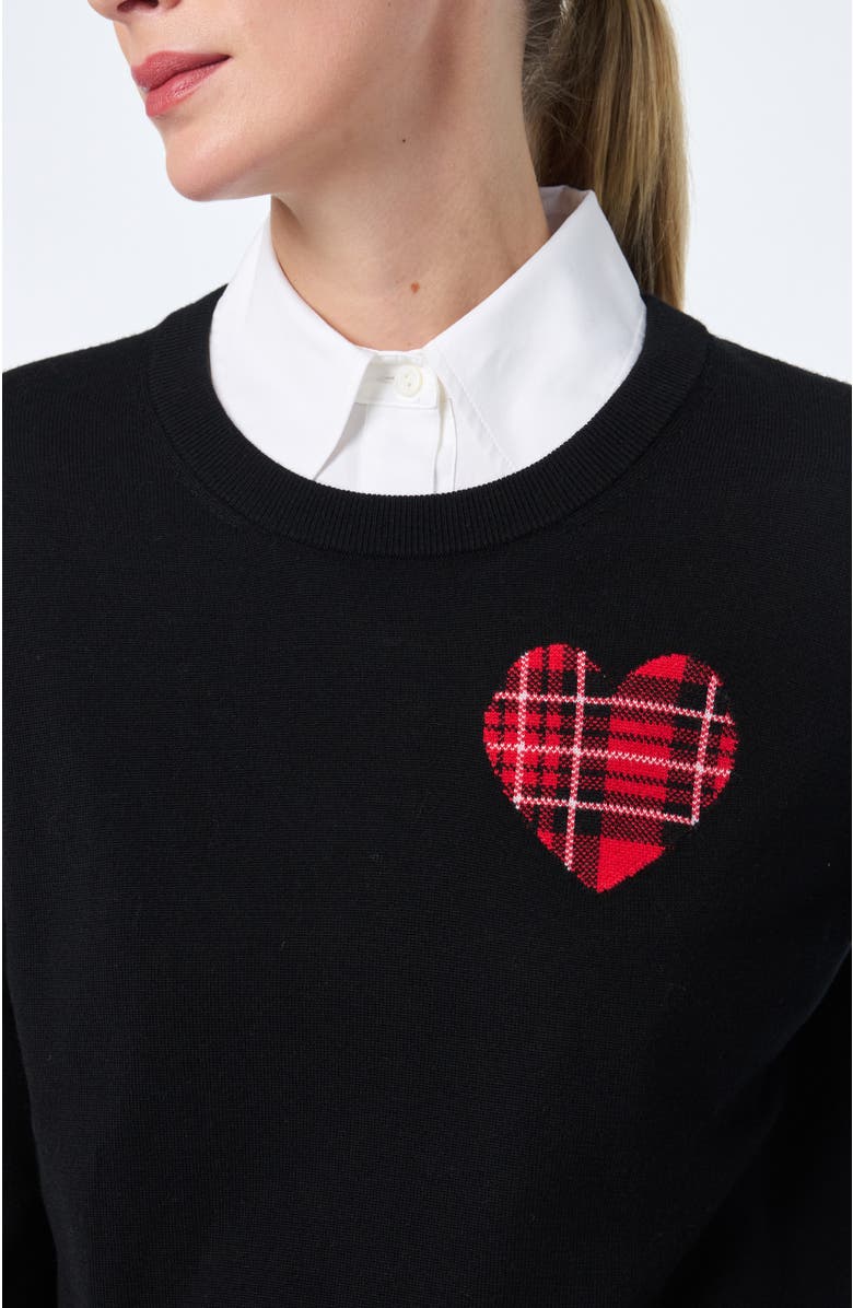 Trina Turk Plaid Heart Sweater, Alternate, color, Black