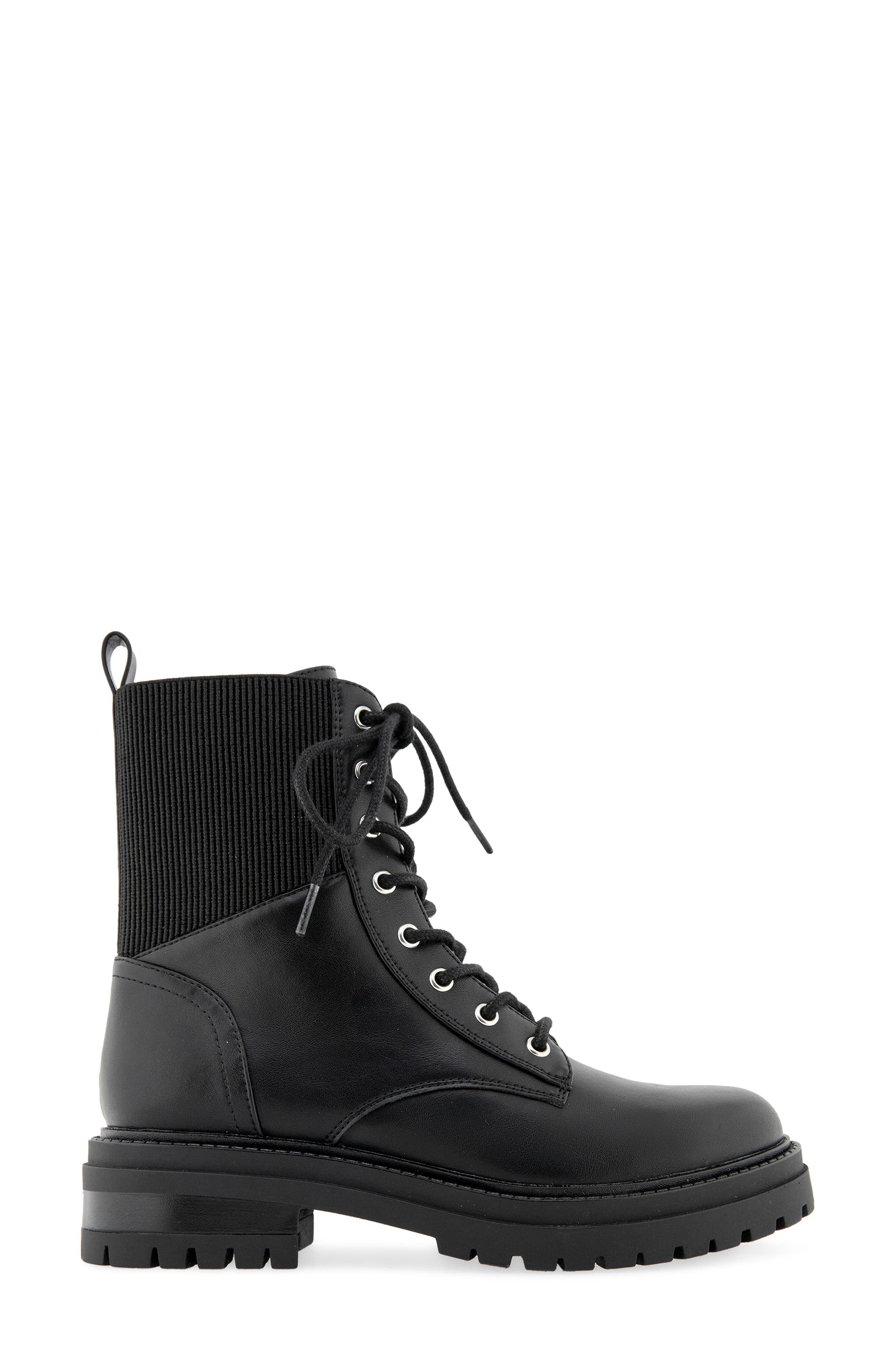 Cedar Faux Leather Combat Boot, Alternate, color, BLACK