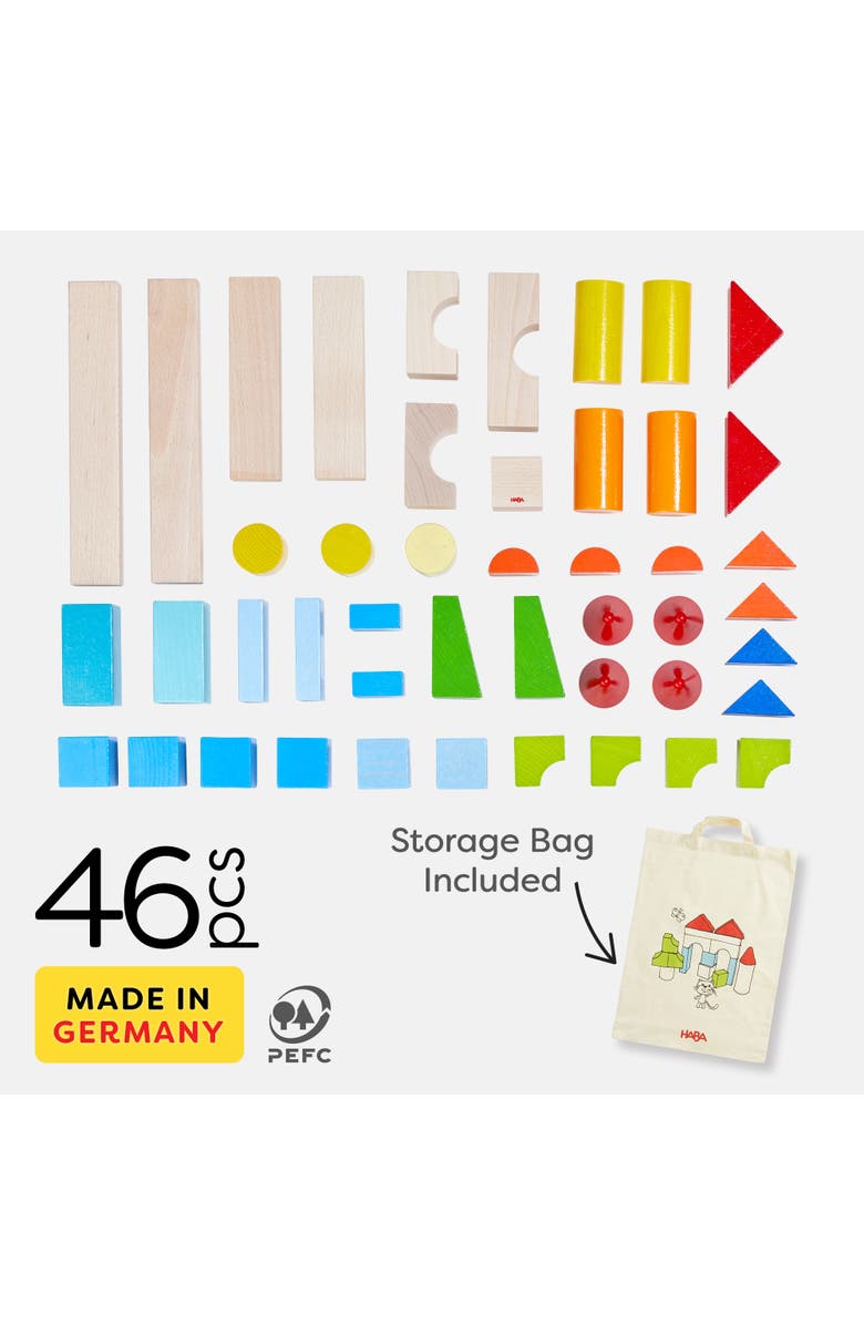 HABA Colored Wooden Building Blocks - 46 Piece Set of Wooden Toys, Stacking Toys for Toddlers 1-3 Ideal Open ended Toys, Made in Germany, Alternate, color, Multi