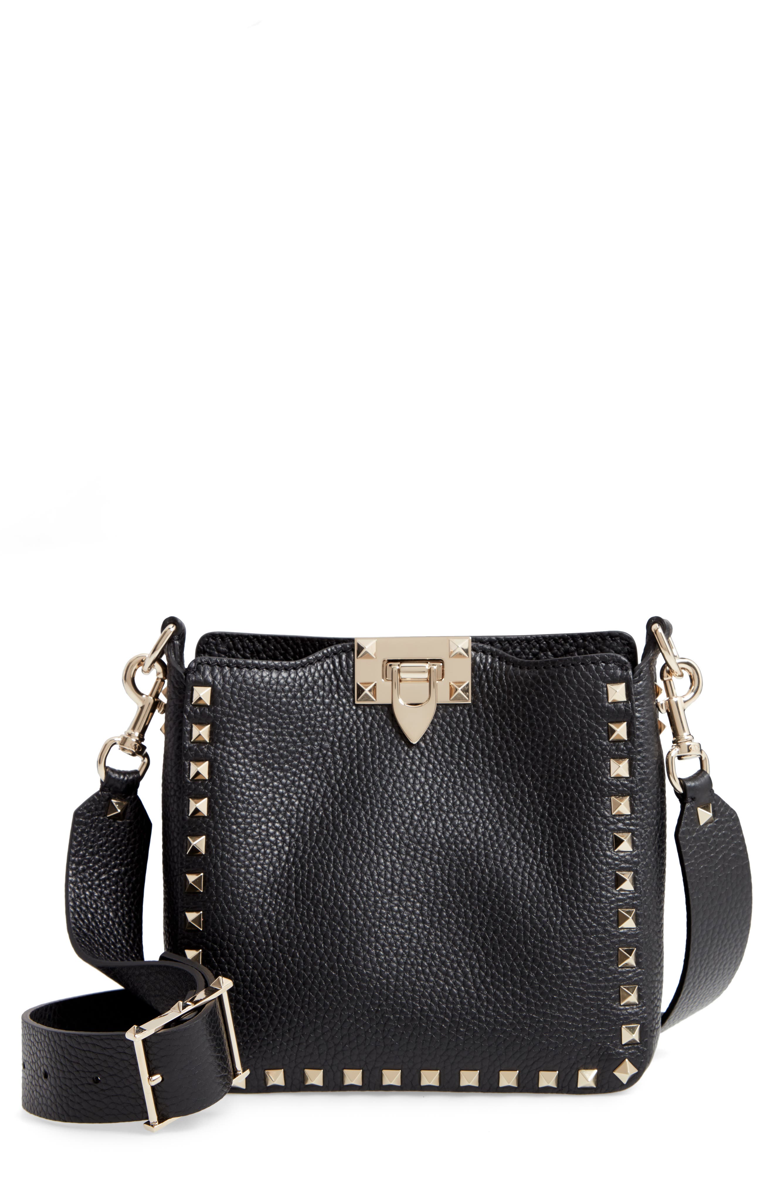 Valentino Garavani Rockstud Mini Hobo Crossbody Bag, Main, color, 