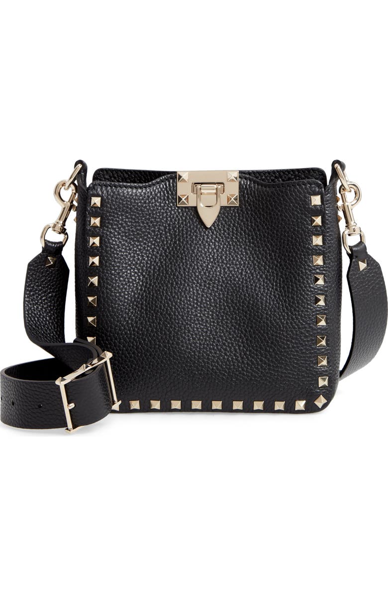 Valentino Garavani Rockstud Mini Hobo Crossbody Bag, Main, color,