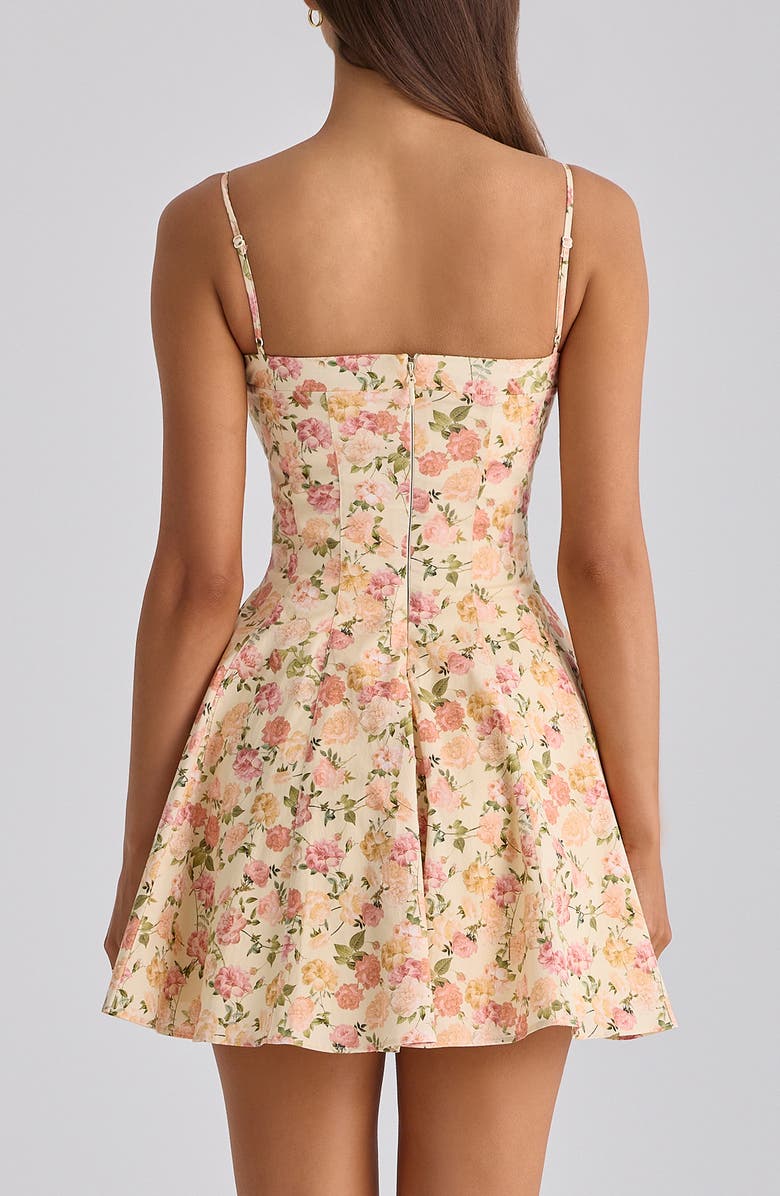 HOUSE OF CB Dolly Rose Print Stretch Cotton Fit & Flare Minidress, Alternate, color, Warm Rose Print