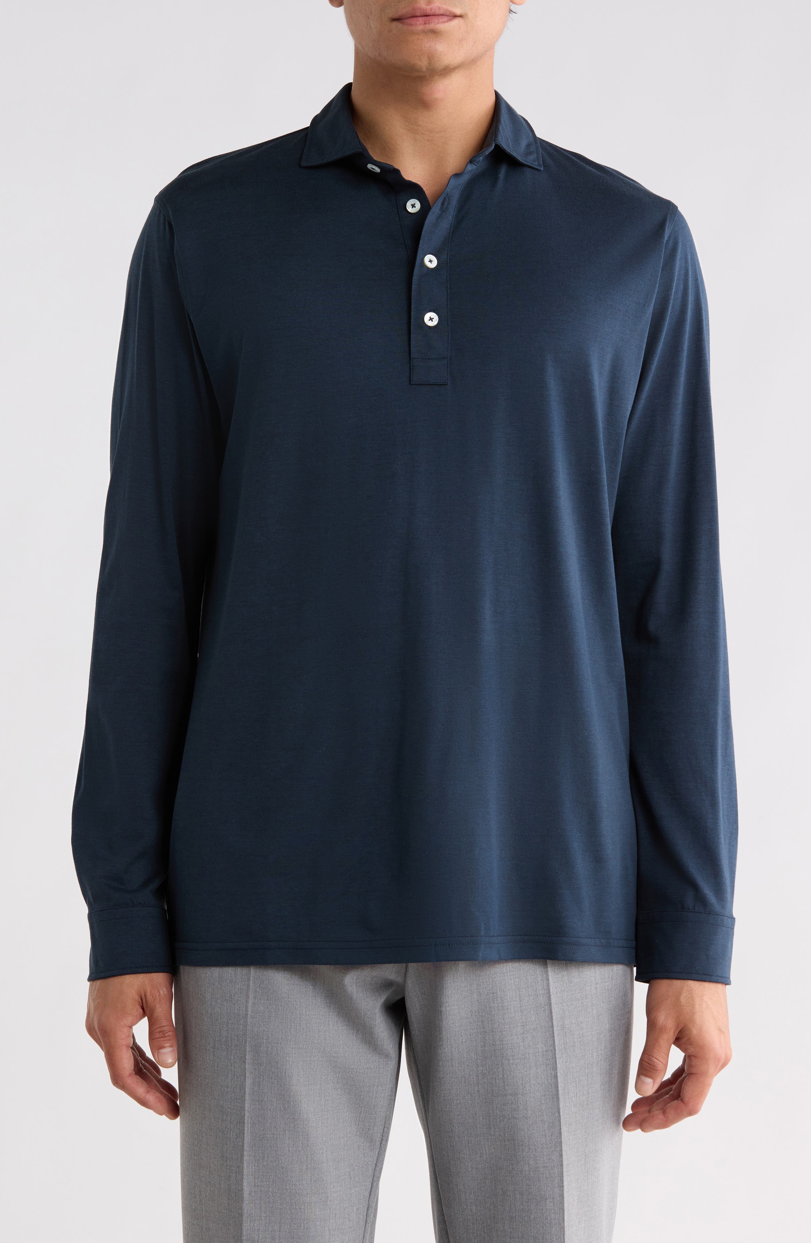 Ashby Silk & Cotton Long Sleeve Polo