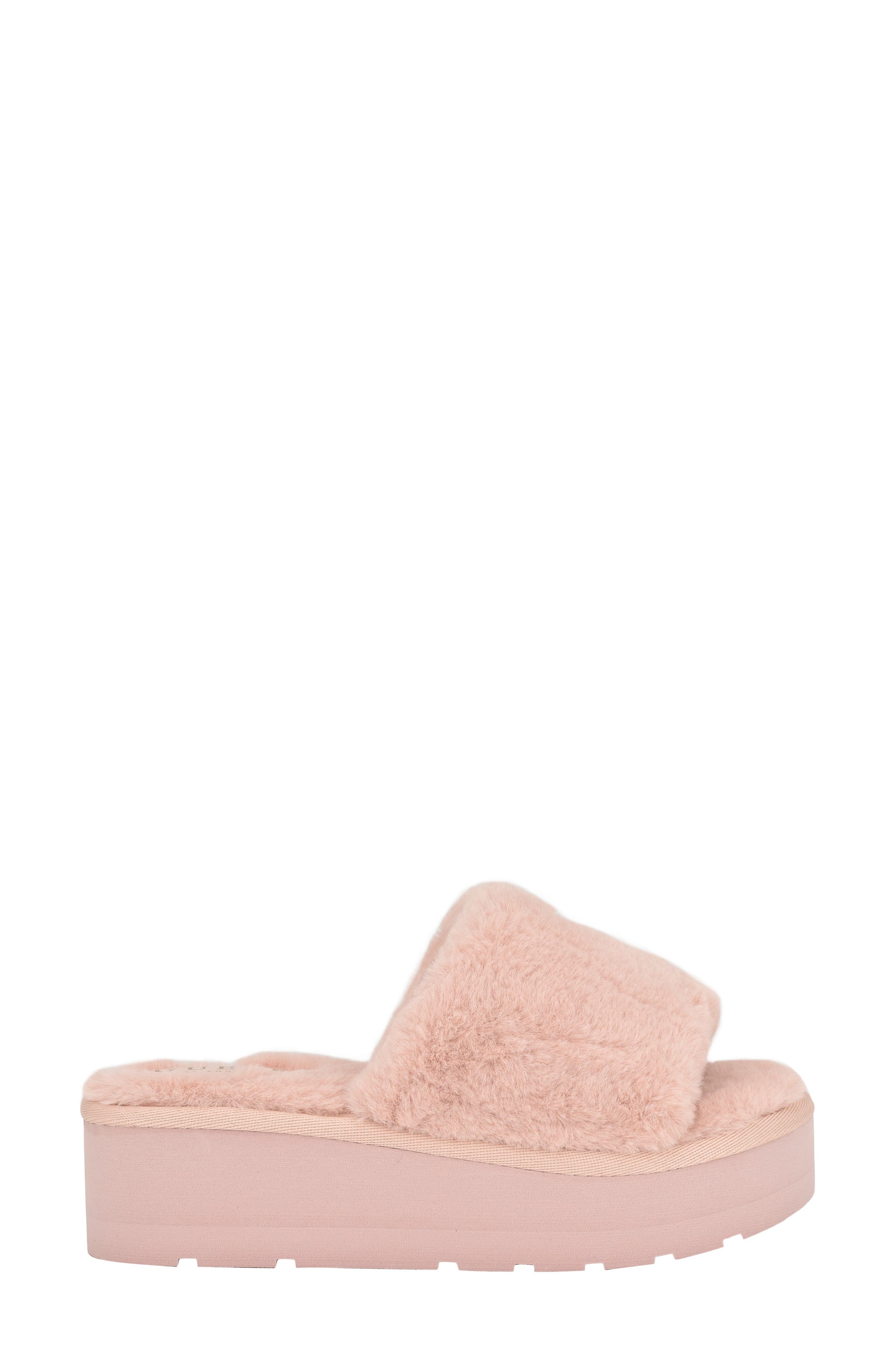 Synthie Faux Fur Slide Sandal, Alternate, color, MEDIUM PINK