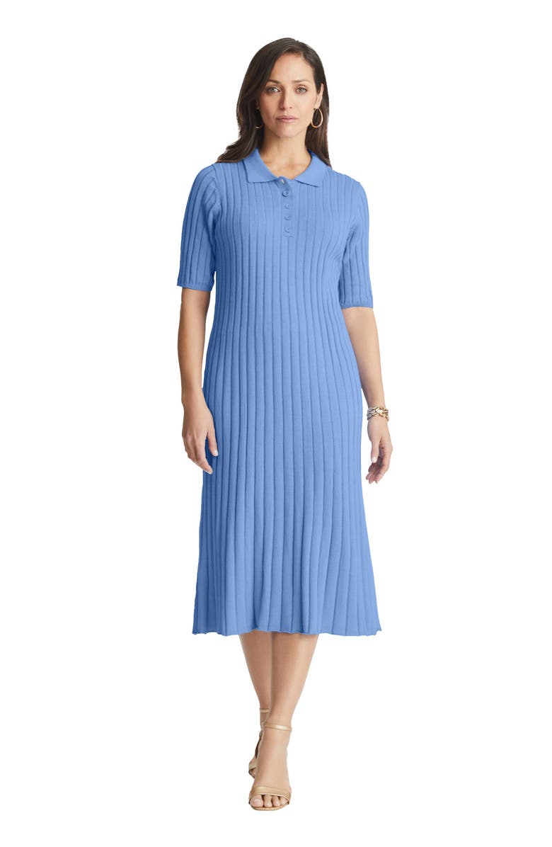 Jessica London Ribbed Henley Dress, Main, color, French Blue