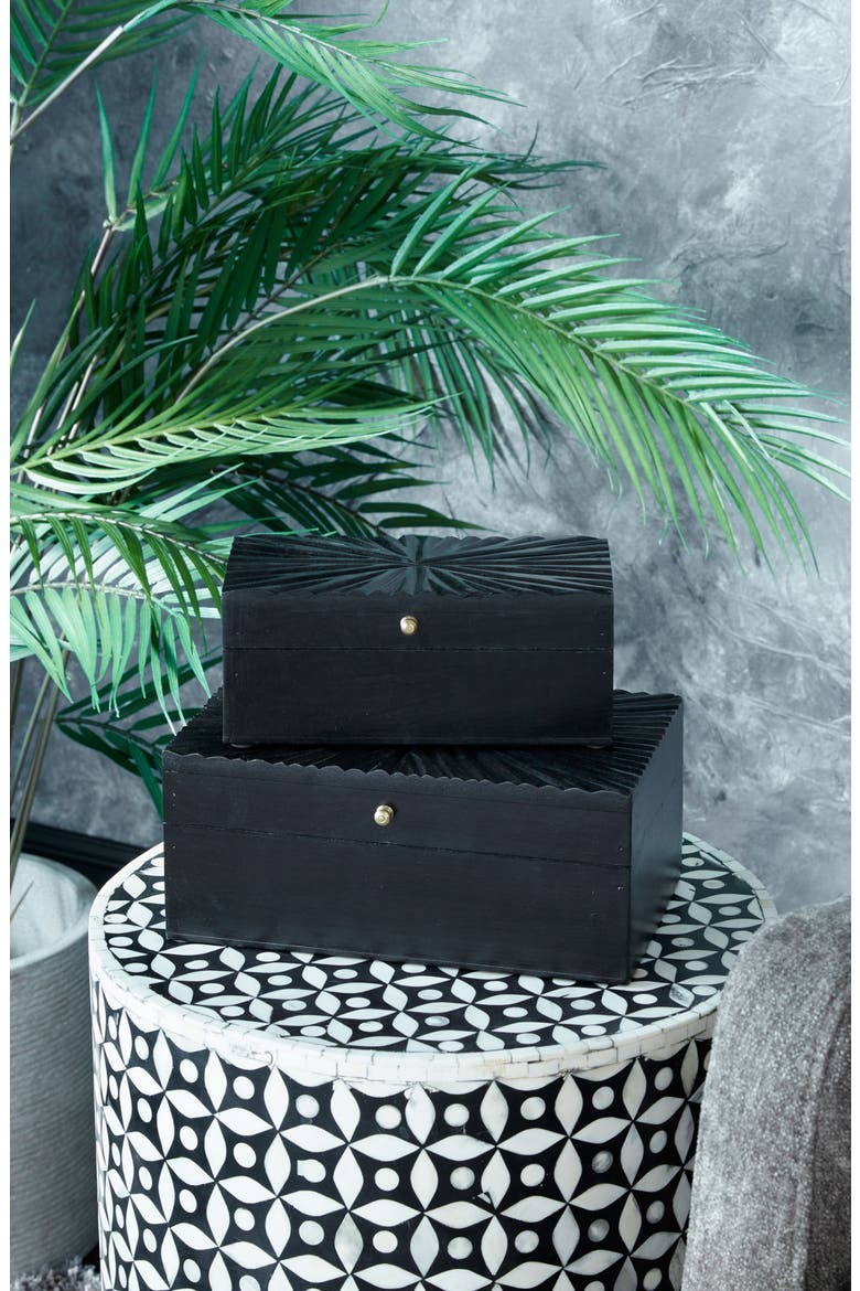 Black Wood Geometric Box with Hinged Lid - Set of 2, Alternate, color, BLACK
