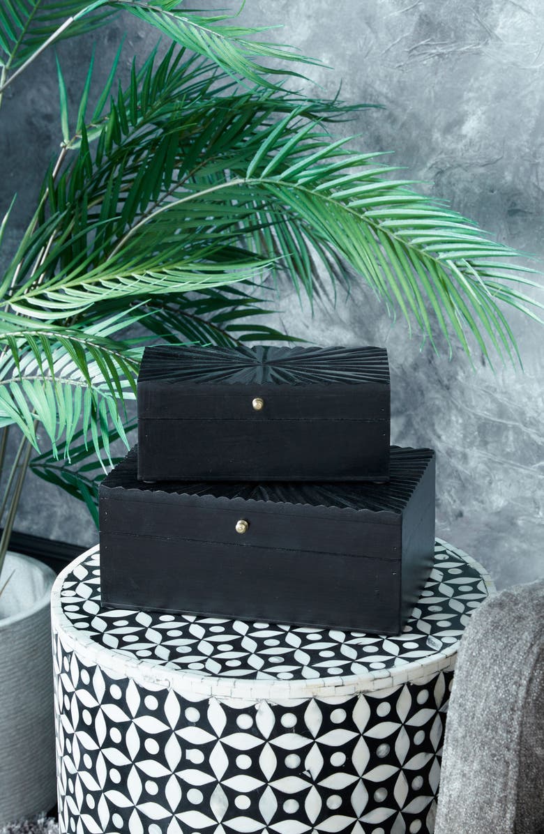 COSMO BY COSMOPOLITAN Black Wood Geometric Box with Hinged Lid - Set of 2, Alternate, color, Black