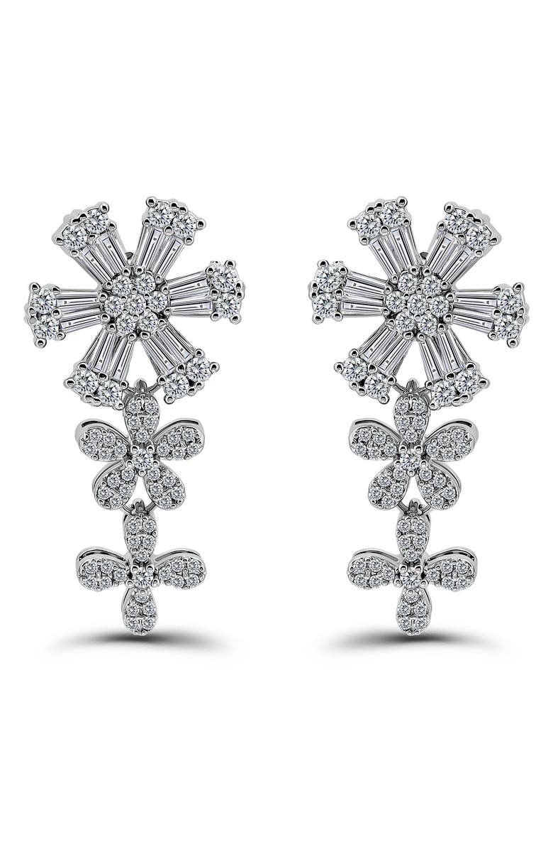 Christian Siriano Pavé Cubic Zirconia Floral Drop Earrings, Main, color, Silver