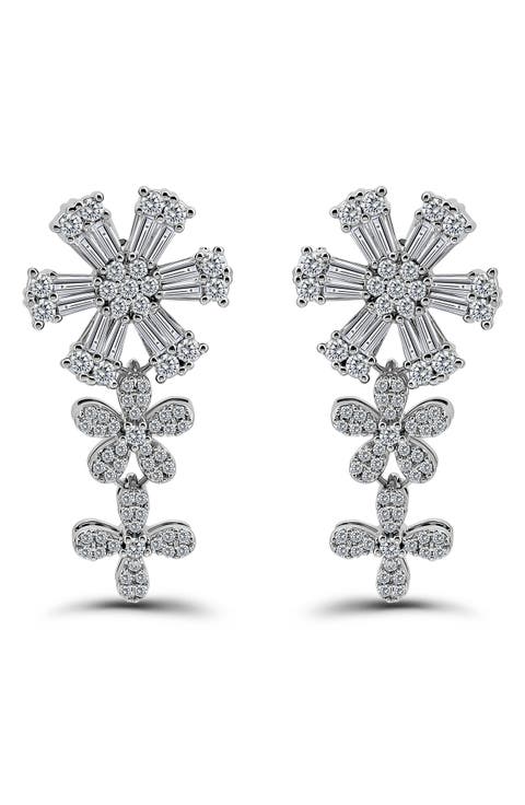 Pavé Cubic Zirconia Floral Drop Earrings