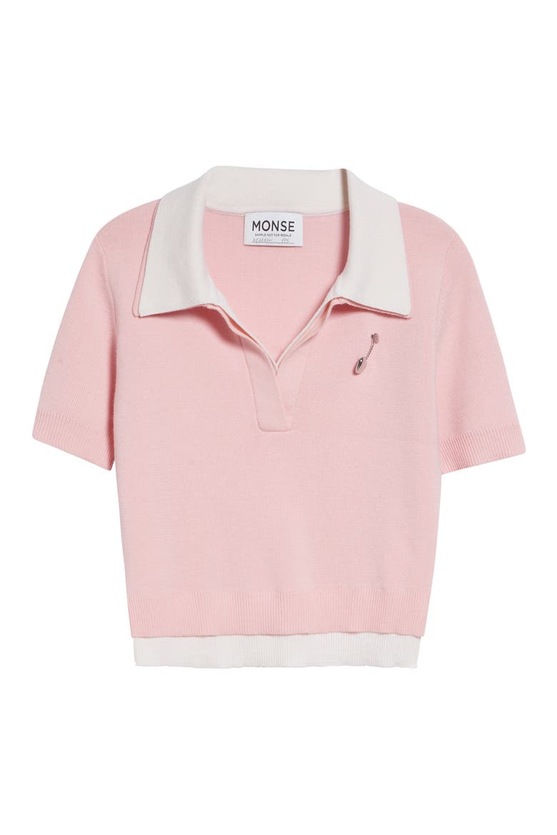 Doubled Crop Merino Wool Polo Sweater, Alternate, color, DUSTY PINK/ IVORY