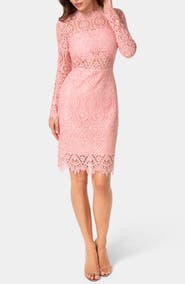 bebe Bandeau Lace Long Sleeve Dress