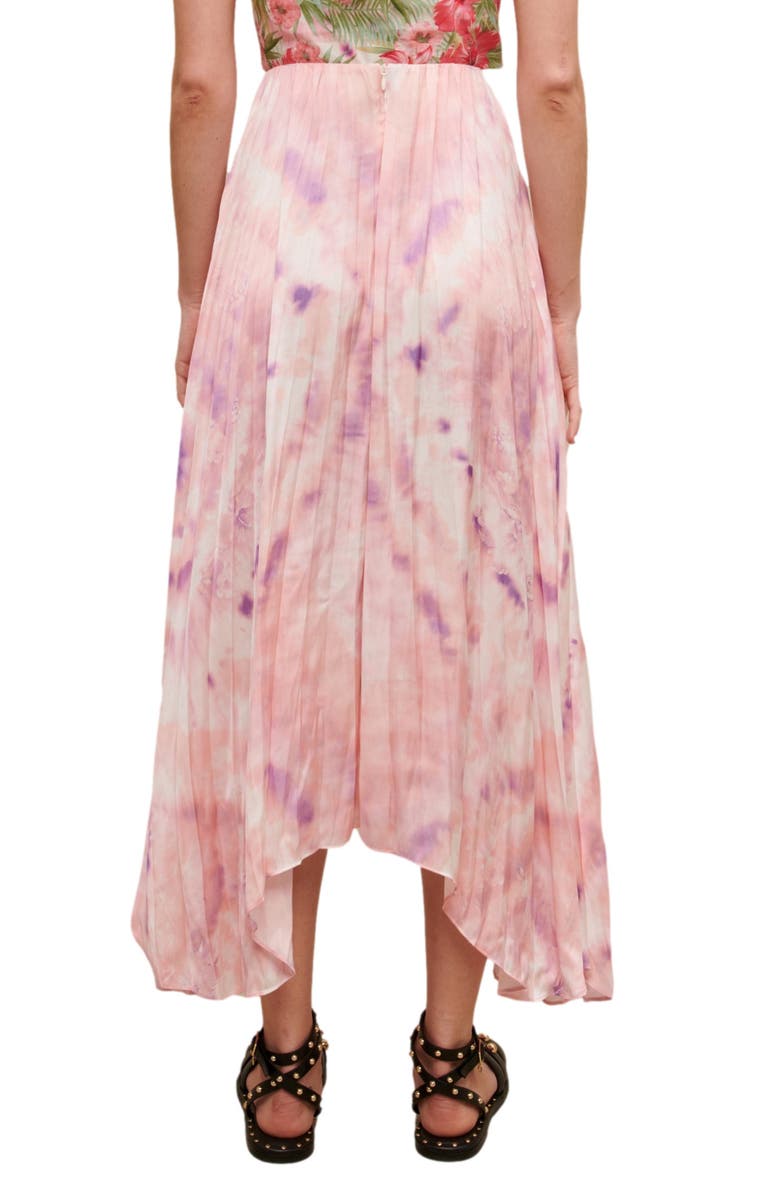 maje Jilplity Handkerchief Hem Skirt, Alternate, color, Imprime Hibiscus Rose/Vert