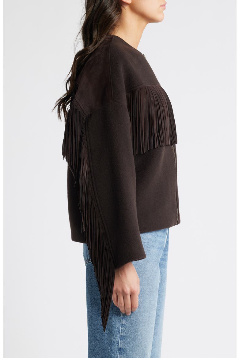 Suede Fringe Wool Blend Jacket, Alternate, color, CHOCOLATE BROWN