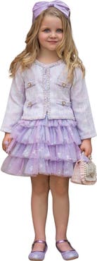 Mia Belle Girls Girls Twirl In Lilacs Tweed Blazer and Tutu Skirt Set
