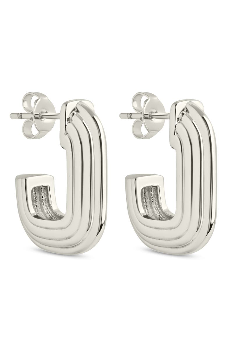Sterling Forever Briella Rib Hoop Earrings, Main, color, Silver