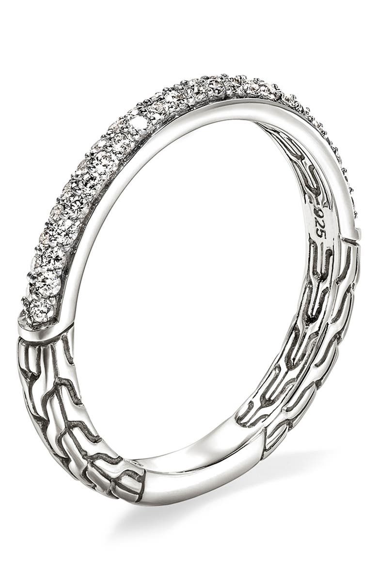 John Hardy JH Essentials Silver Diamond Pavé (0.36ct) 2.5mm Band Ring, Alternate, color, Silver