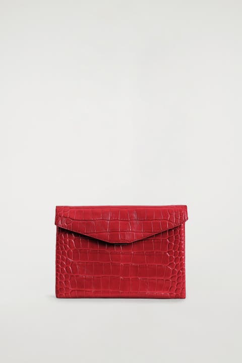 Envelope Clasp Pouch - Croc-Effect Leather