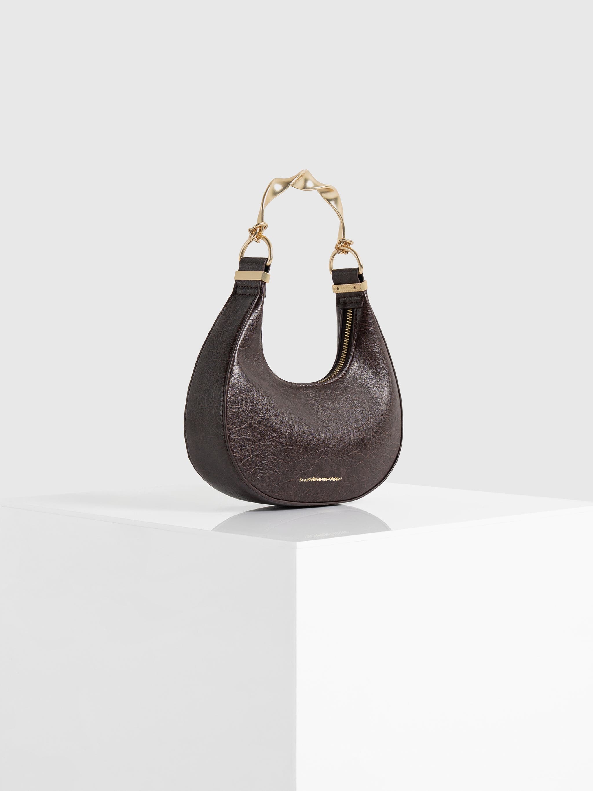 Manière De Voir Sadie Sculpted Leather Crescent Bag, Alternate, color, Brown