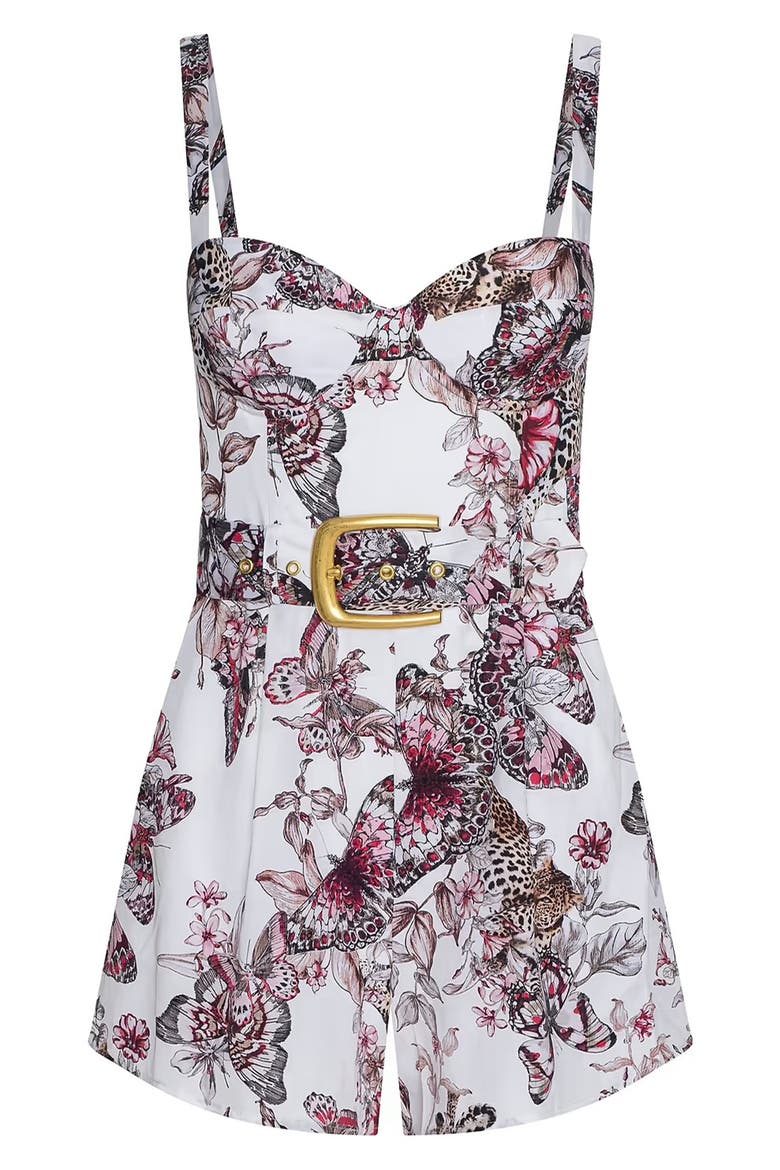 Tammy Butterfly Jungle Print Romper, Alternate, color, WHITE BUTTERFLY