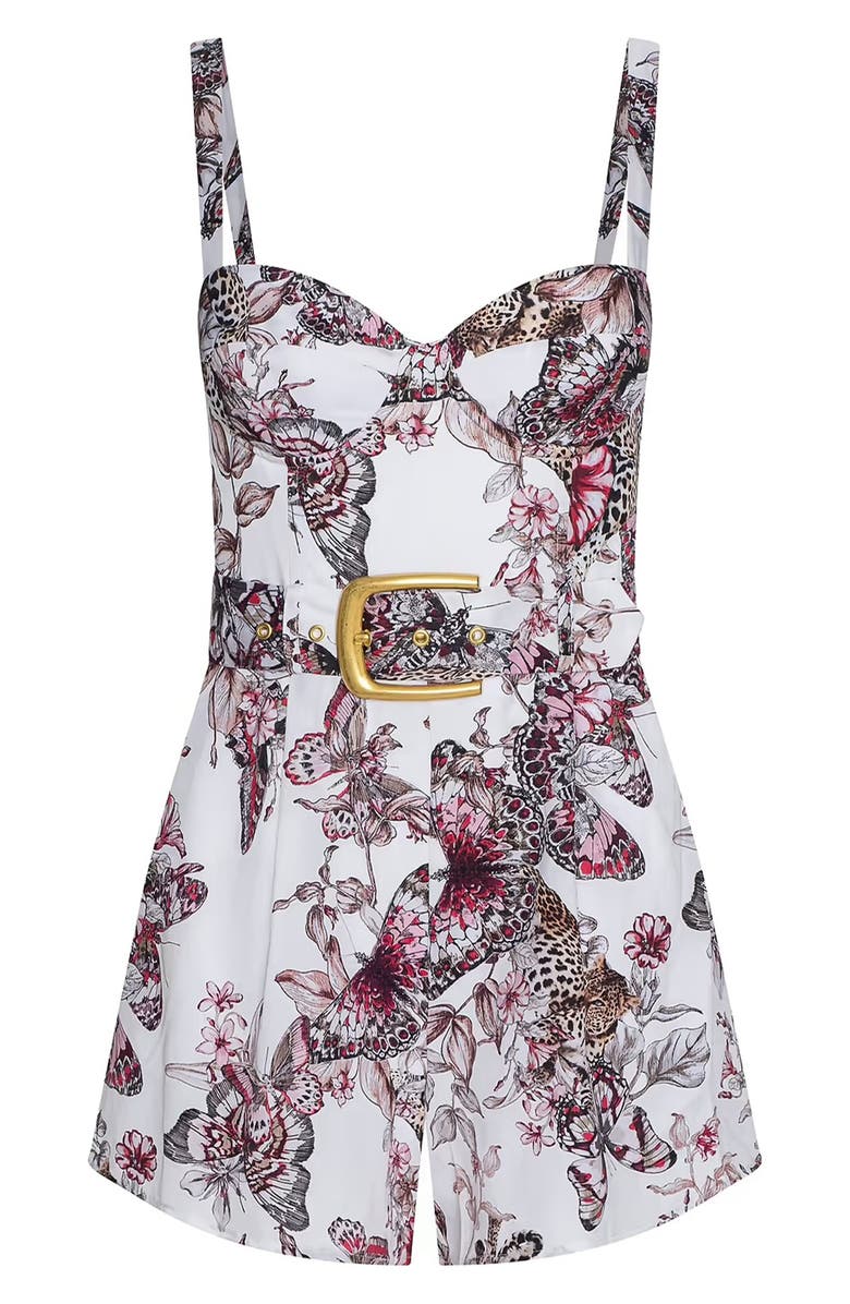 L'AGENCE Tammy Butterfly Jungle Print Romper, Alternate, color, White Butterfly