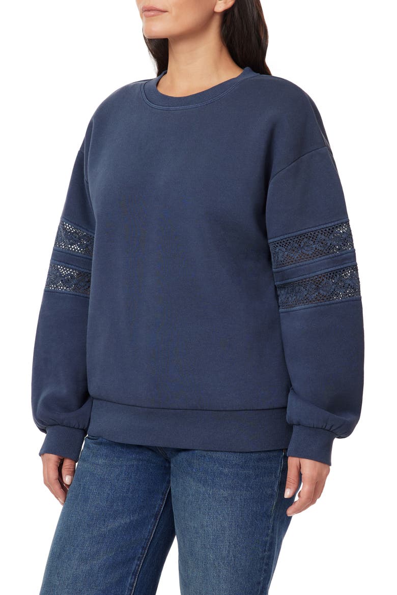 Lace Trim Fleece Pullover Sweater, Alternate, color, MOOD INDIGO