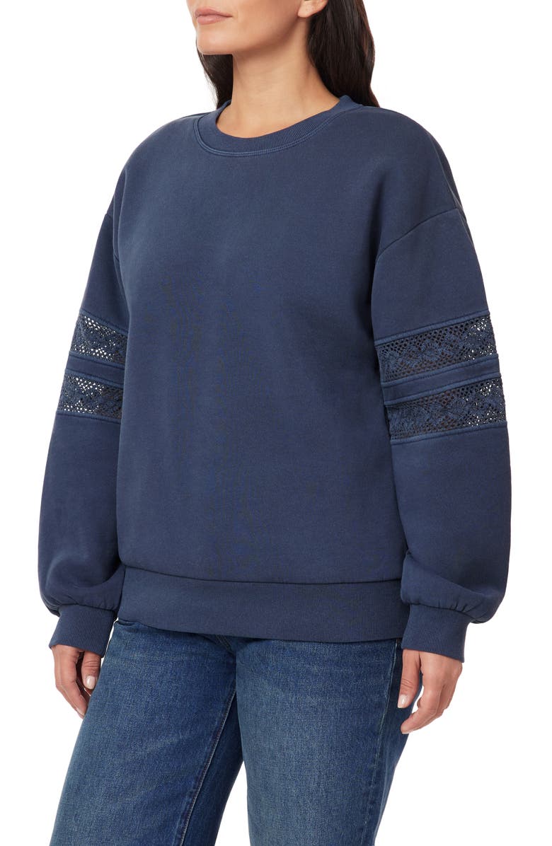 C & C California Lace Trim Fleece Pullover Sweater, Alternate, color, Mood Indigo