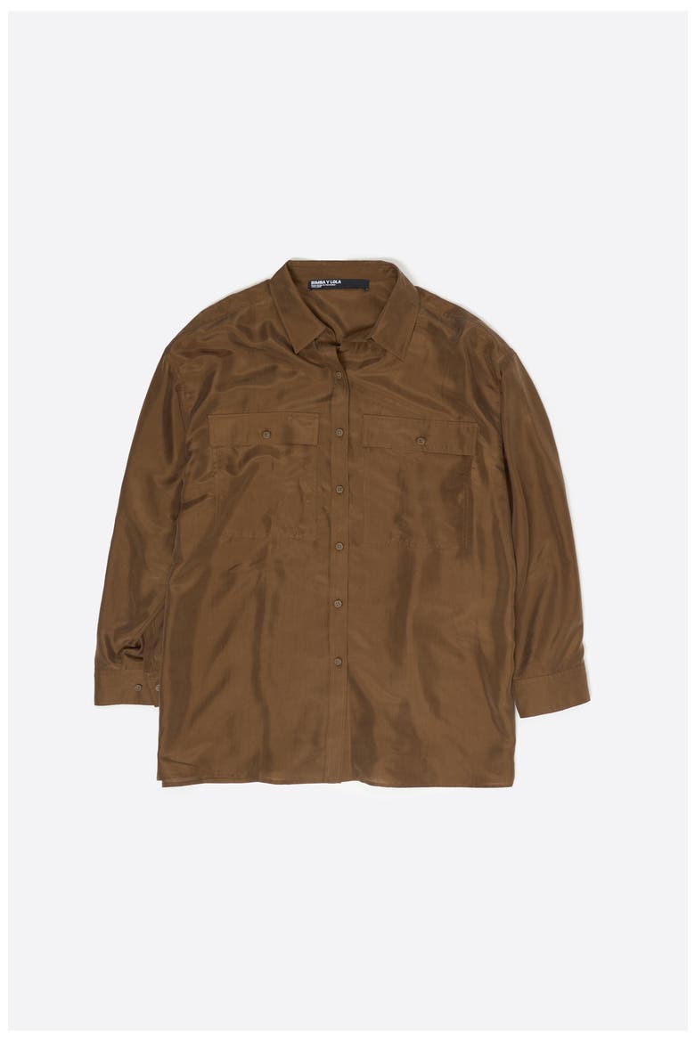 Oversize Silk Shirt, Alternate, color, OLIVE