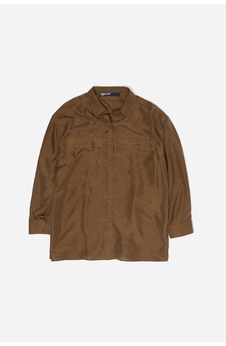 Bimba y Lola Oversize Silk Shirt, Alternate, color, Olive