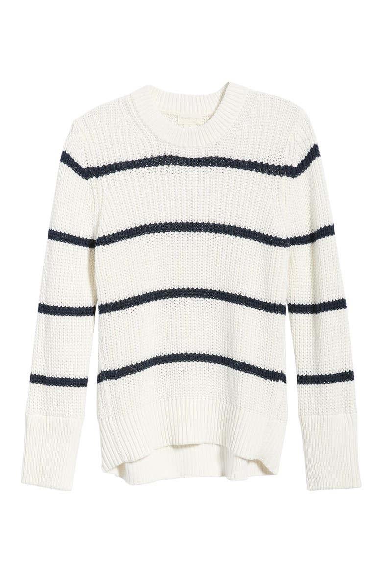 Striped Shaker Stitch Crewneck Sweater, Alternate, color, IVORY- NAVY FIA STRIPE