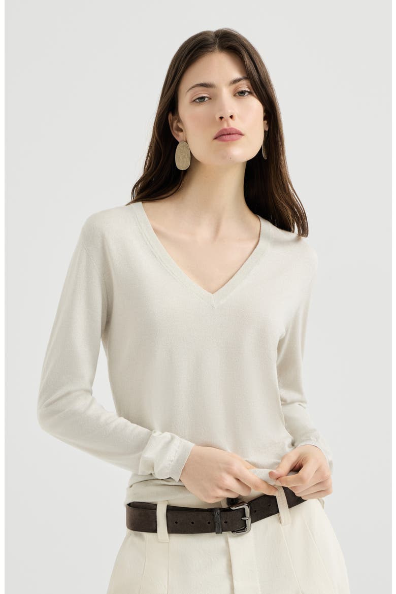 Cashmere and silk sparkling lightweight sweater, Main, color, Milk