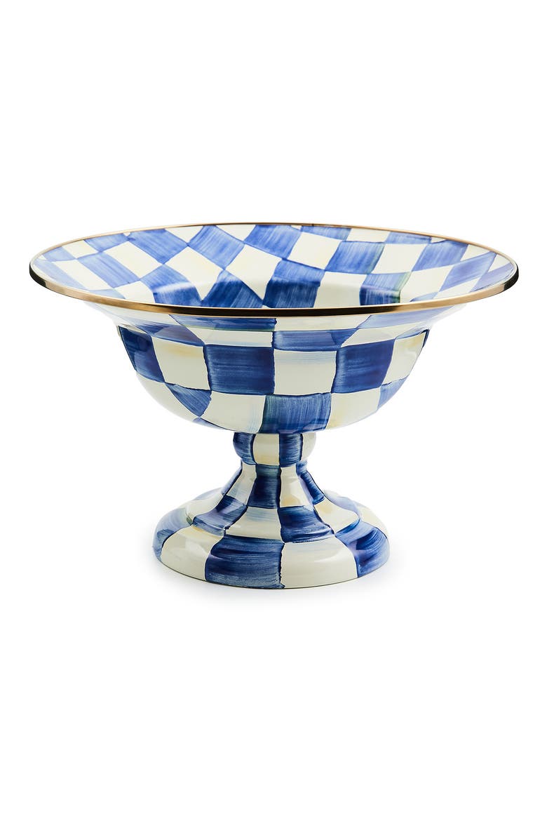 Royal Check Enameled Steel Large Compote, Main, color, BLUE/ WHITE