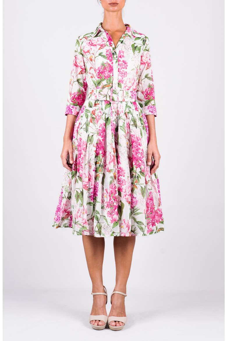 Lilac Flower Midi Shirtdress, Main, color, White