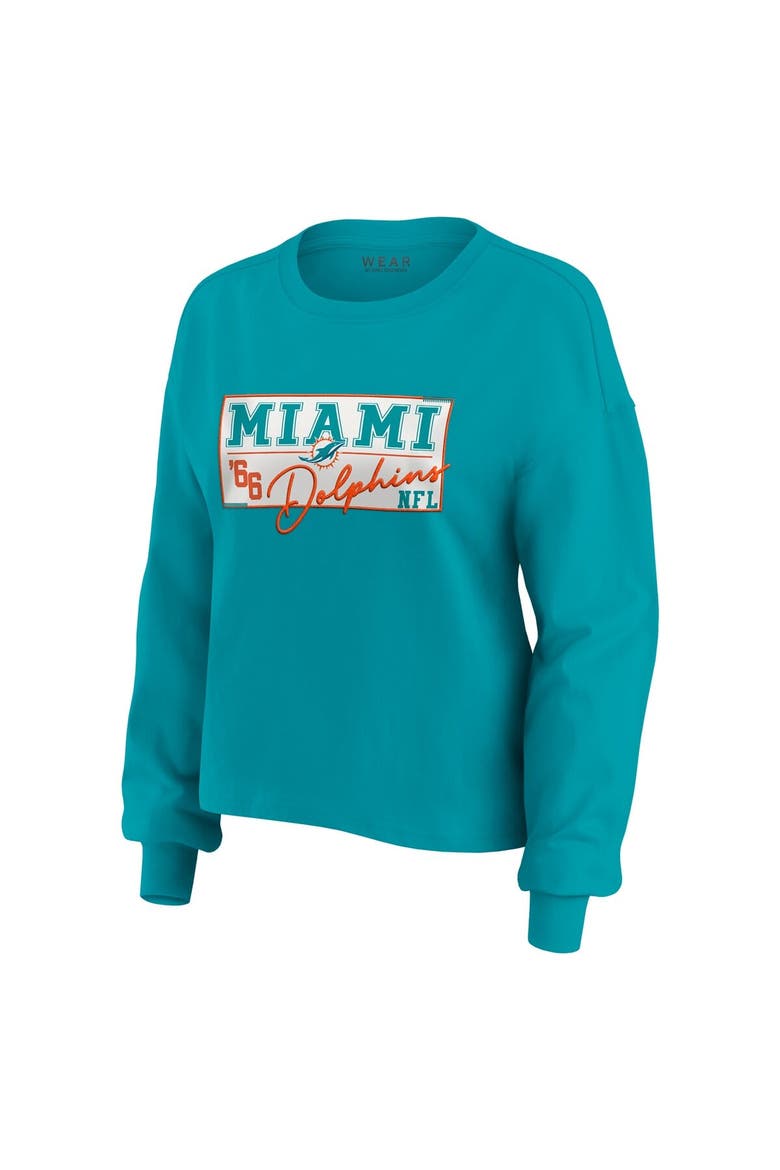 Women's WEAR by Erin Andrews Aqua Miami Dolphins Heavy Rugby Jersey Long Sleeve T-Shirt & Shorts Lounge Set, Alternate, color, Aqua