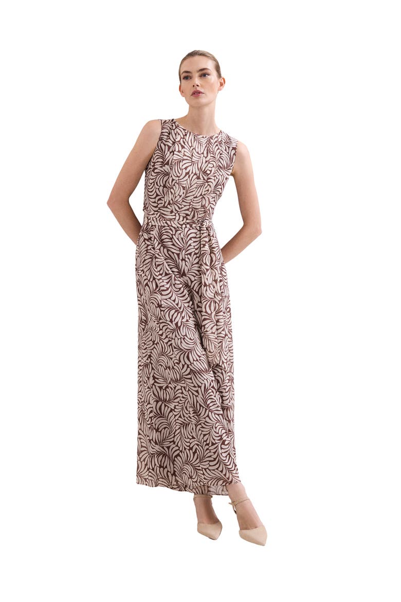 Janine Leaf Sleeveless Jumpsuit, Main, color, Latte