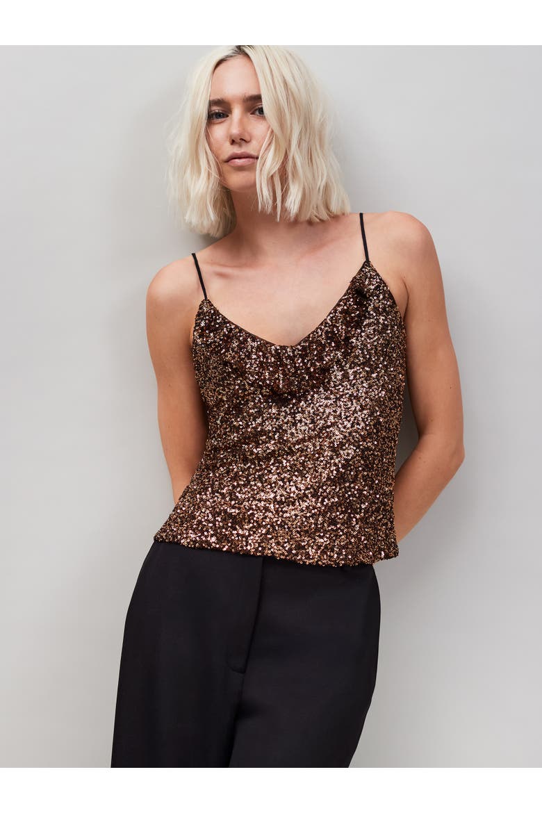Sequin V-Neck Cami, Main, color, Brown