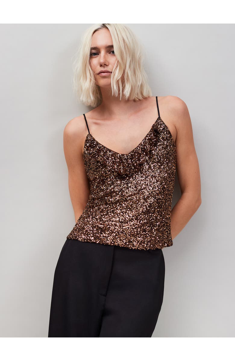 Ro&Zo Sequin V-Neck Cami, Main, color, Brown