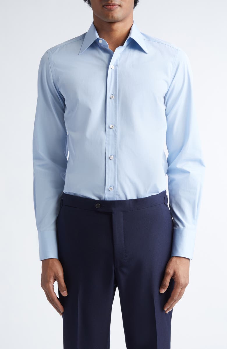 TOM FORD Classic Fit Cotton Button-Up Shirt, Main, color, Light Blue