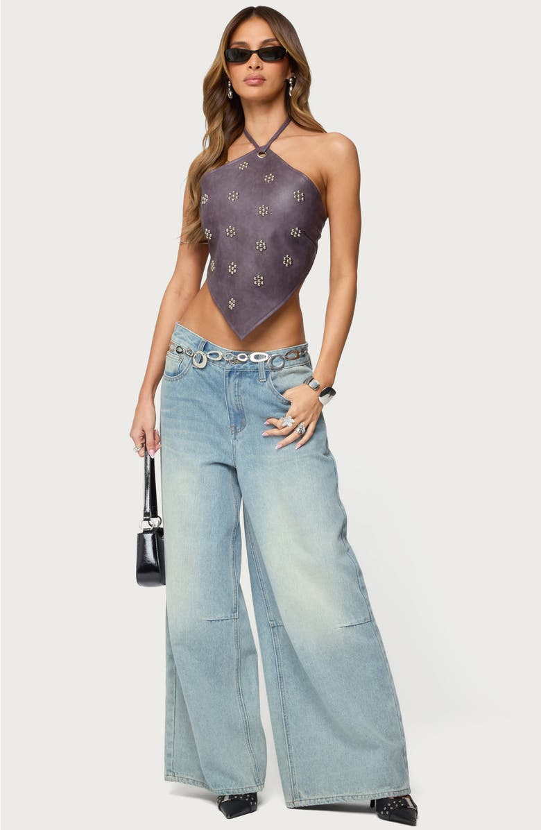 EDIKTED Shila Studded Faux Leather Halter Top, Alternate, color, 