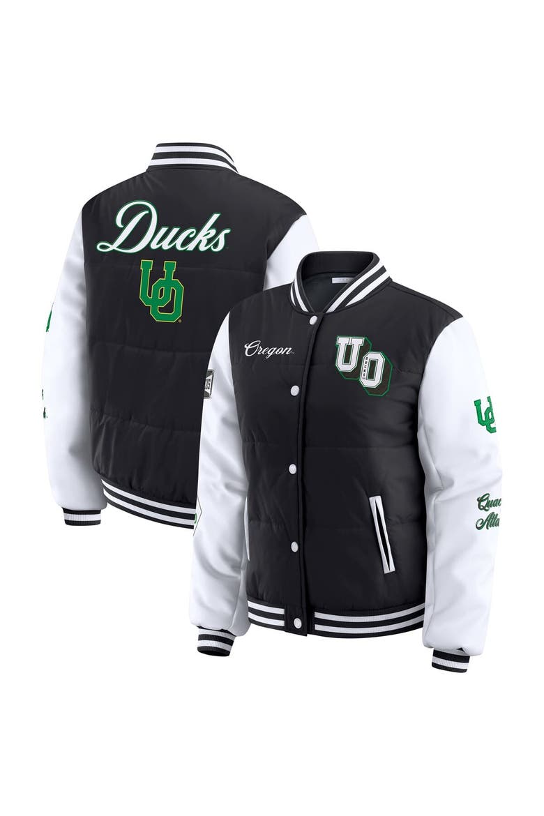 Women's WEAR by Erin Andrews  Black Oregon Ducks Varsity Puffer Jacket, Main, color, Black
