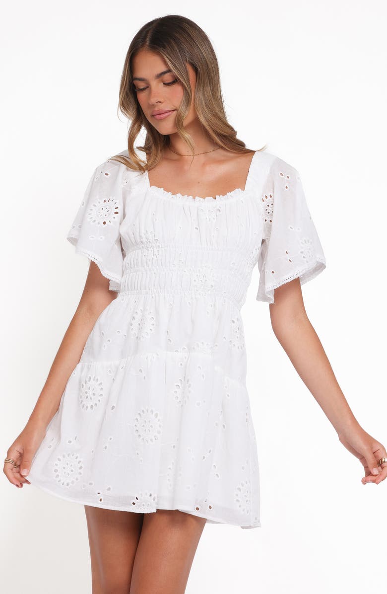 Petal & Pup Tierney Eyelet Cotton Minidress, Alternate, color, White