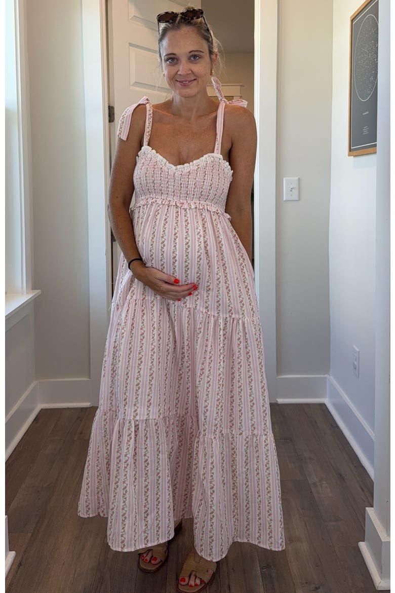 Floral Striped Smocked Shoulder Tie Maxi Dress, Alternate, color, Pink