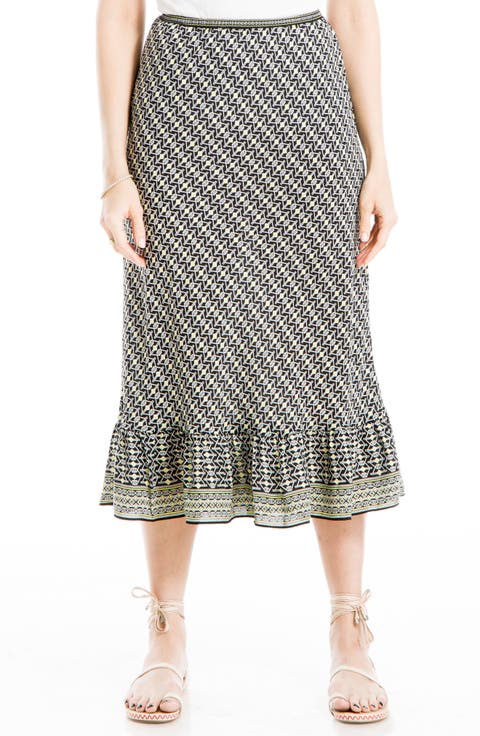 Bias Ruffle Hem Midi Skirt