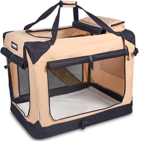 Soft Pet Crate 36" Beige, Dogs & Cats, 70Lb Capacity