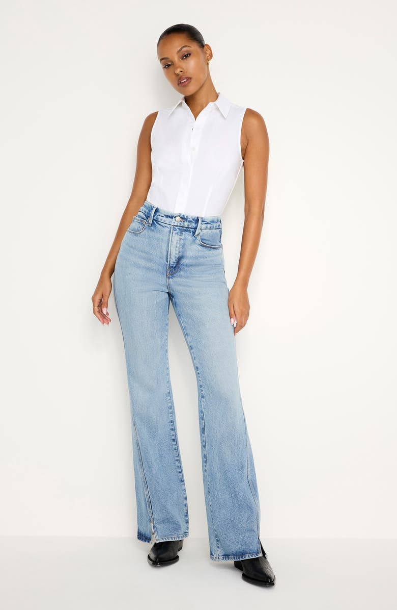 Good American Cotton Poplin Sleeveless Bodysuit, Alternate, color, White001