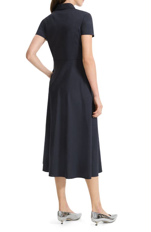 Theory Short Sleeve Linen Blend Midi Shirtdress In Black
