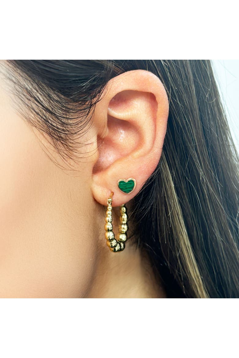 Graduating Bead Hoop Earrings, Alternate, color, Yellow Gold