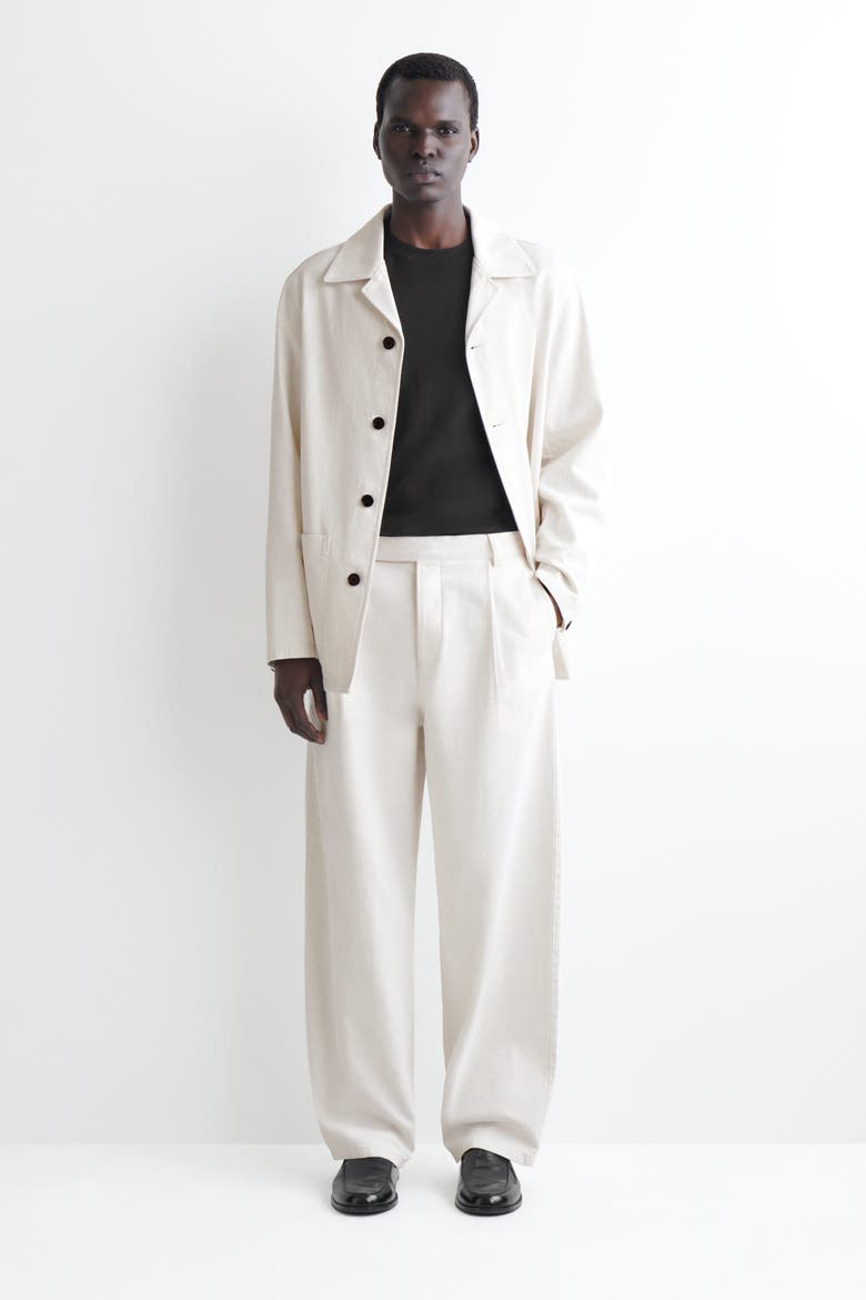 Belted Denim Relaxed-fit Barrel-leg Pants, Main, color, OFF-WHITE