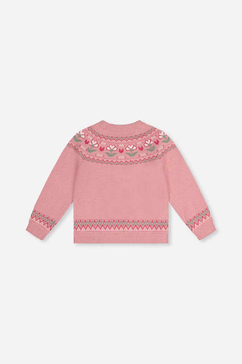 Flower Jacquard Yoke Ribbed Cuff Sweater, Alternate, color, Pale Dusty Pink