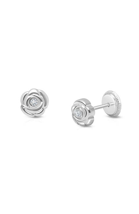 14K Gold Blushing Rose Studs Screw Back Earrings